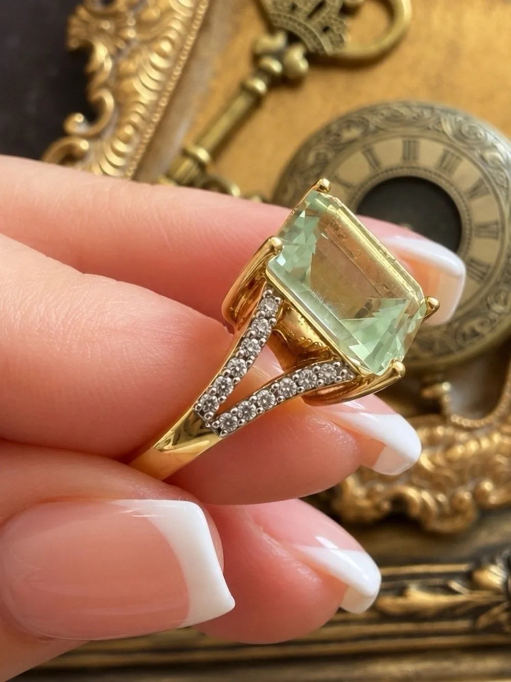 SONI • Green Amethyst Emerald-Cut Ring Crystal Accent